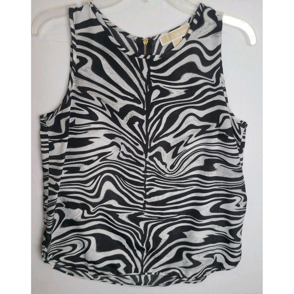 Michael Kors women's top Zebra print sleeveless size M drop tail 100% polyester - Picture 1 of 4